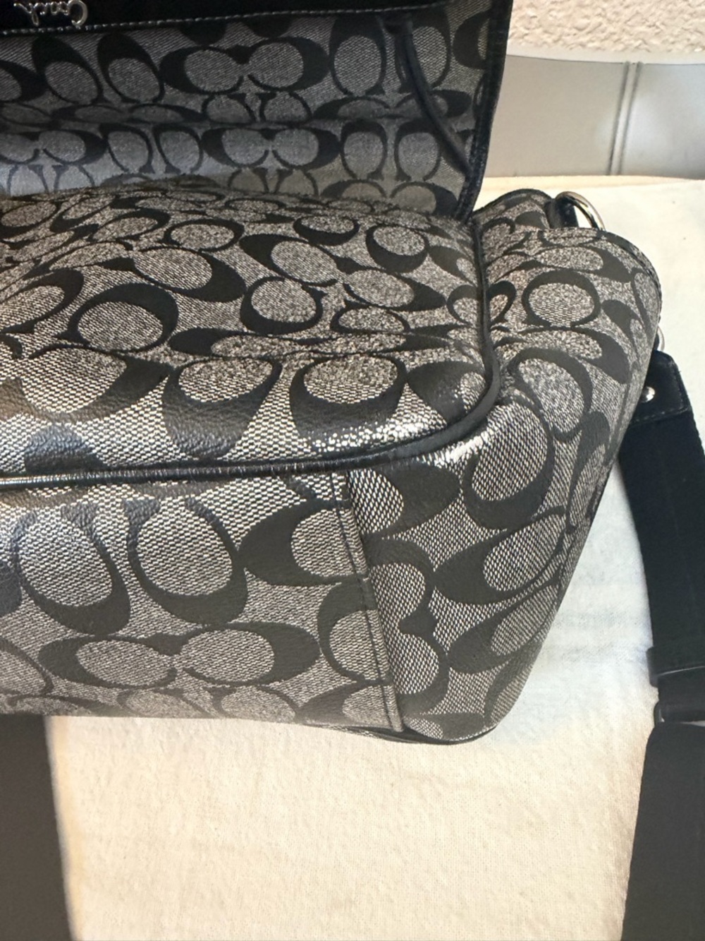 Coach Signature Jacquard Crossbody Bag in Charcoal and Black, diaper bag - Picture 11 of 13